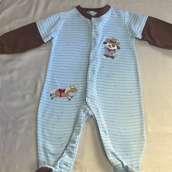 Pekkle Blue Striped Baby Onesie with Brown Trim - Picture 3 of 5
